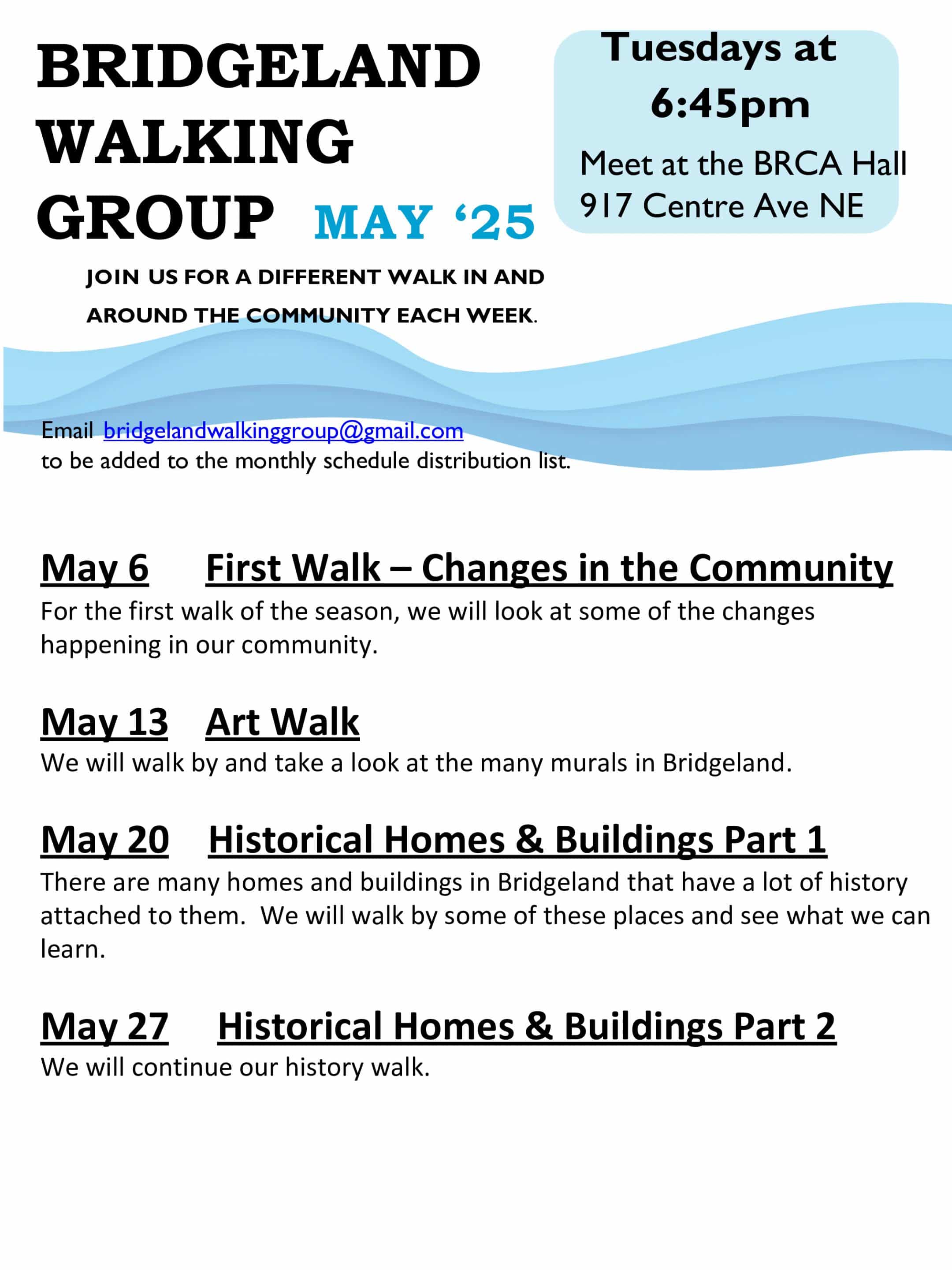 May 2025 Walk Poster Bridgeland Walks 2022